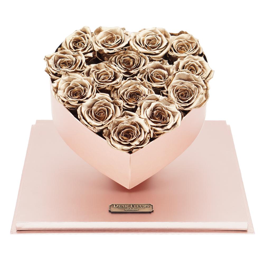 Dear Fleurs Acrylic Heart Rose Box Metal Gold Acrylic Heart Rose Box - Pink