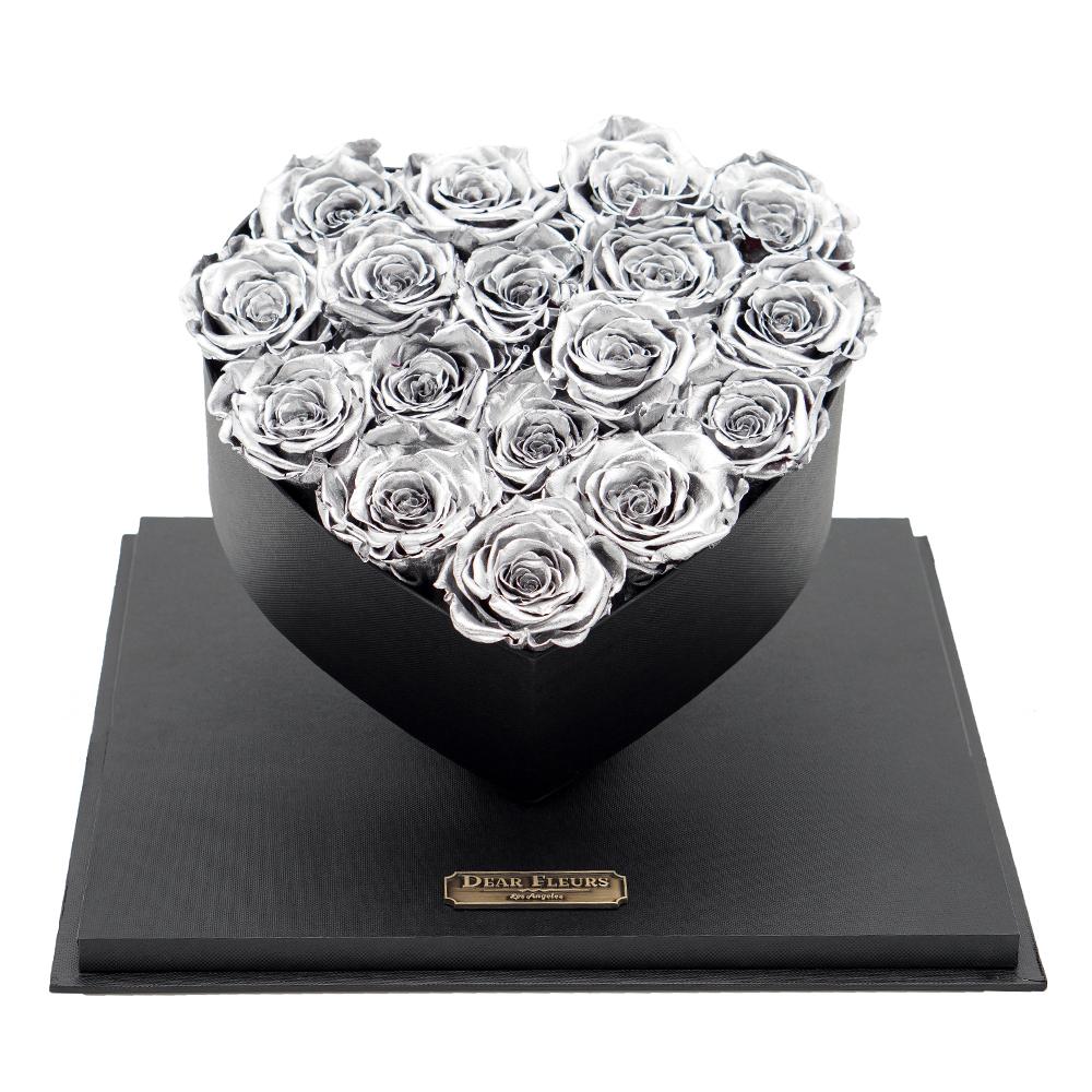 Dear Fleurs Acrylic Heart Rose Box Metal Silver Acrylic Heart Rose Box - Black
