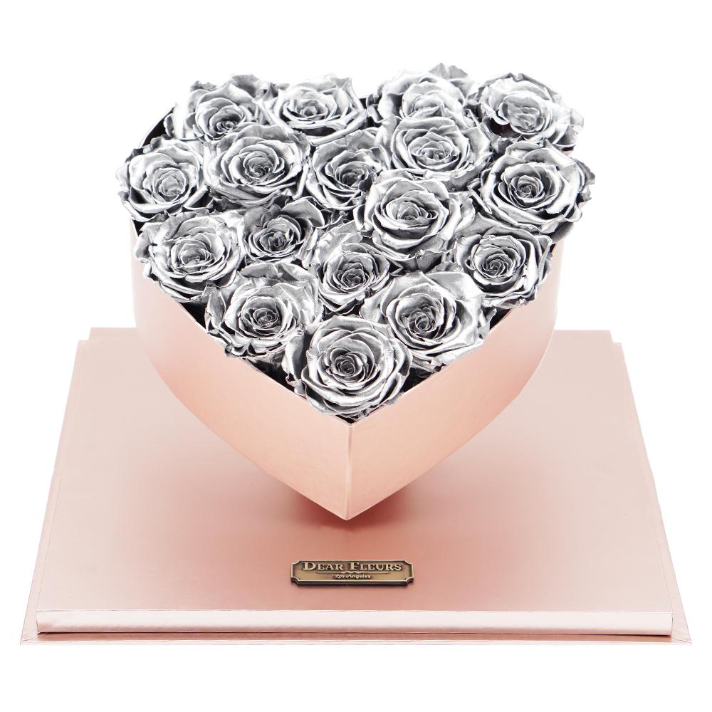 Dear Fleurs Acrylic Heart Rose Box Metal Silver Acrylic Heart Rose Box - Pink