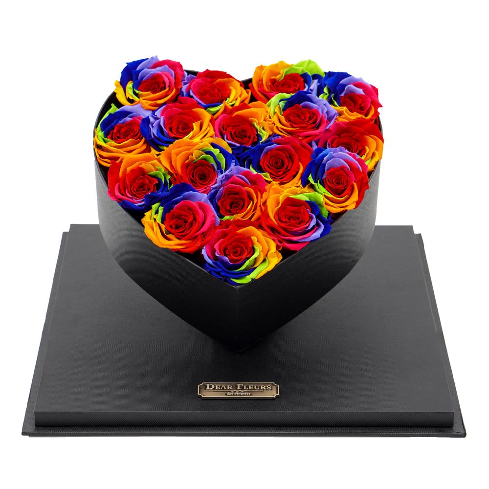 Dear Fleurs Acrylic Heart Rose Box Rainbow Acrylic Heart Rose Box - Black
