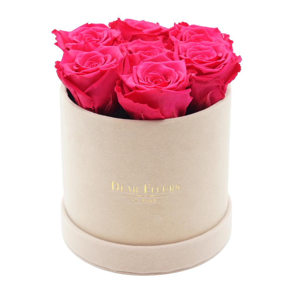Dear Fleurs Classic Velvet Roses Hot Pink Classic Velvet Roses - Beige Box