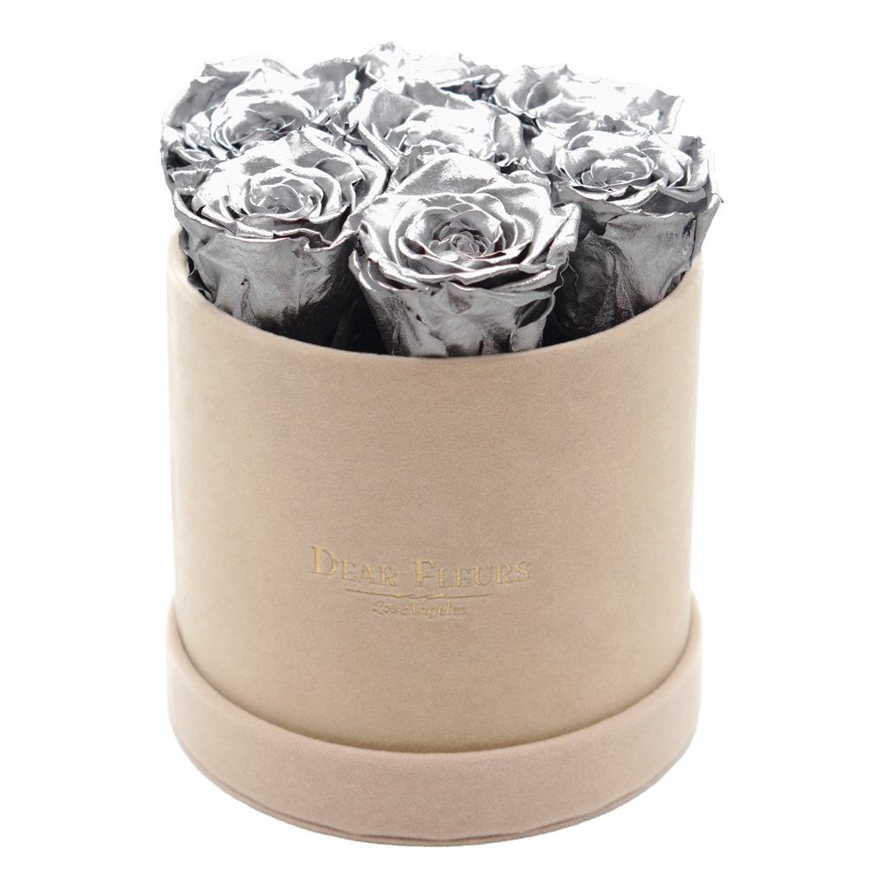 Dear Fleurs Classic Velvet Roses Metal Silver Classic Velvet Roses - Beige Box