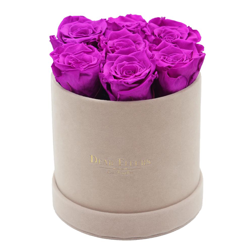 Dear Fleurs Classic Velvet Roses Purple Classic Velvet Roses - Beige Box