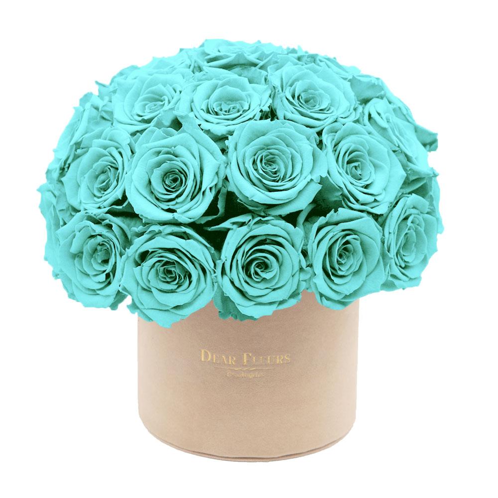 Dear Fleurs Dome Velvet Roses Tiffany Blue Dome Velvet Roses - Beige Box