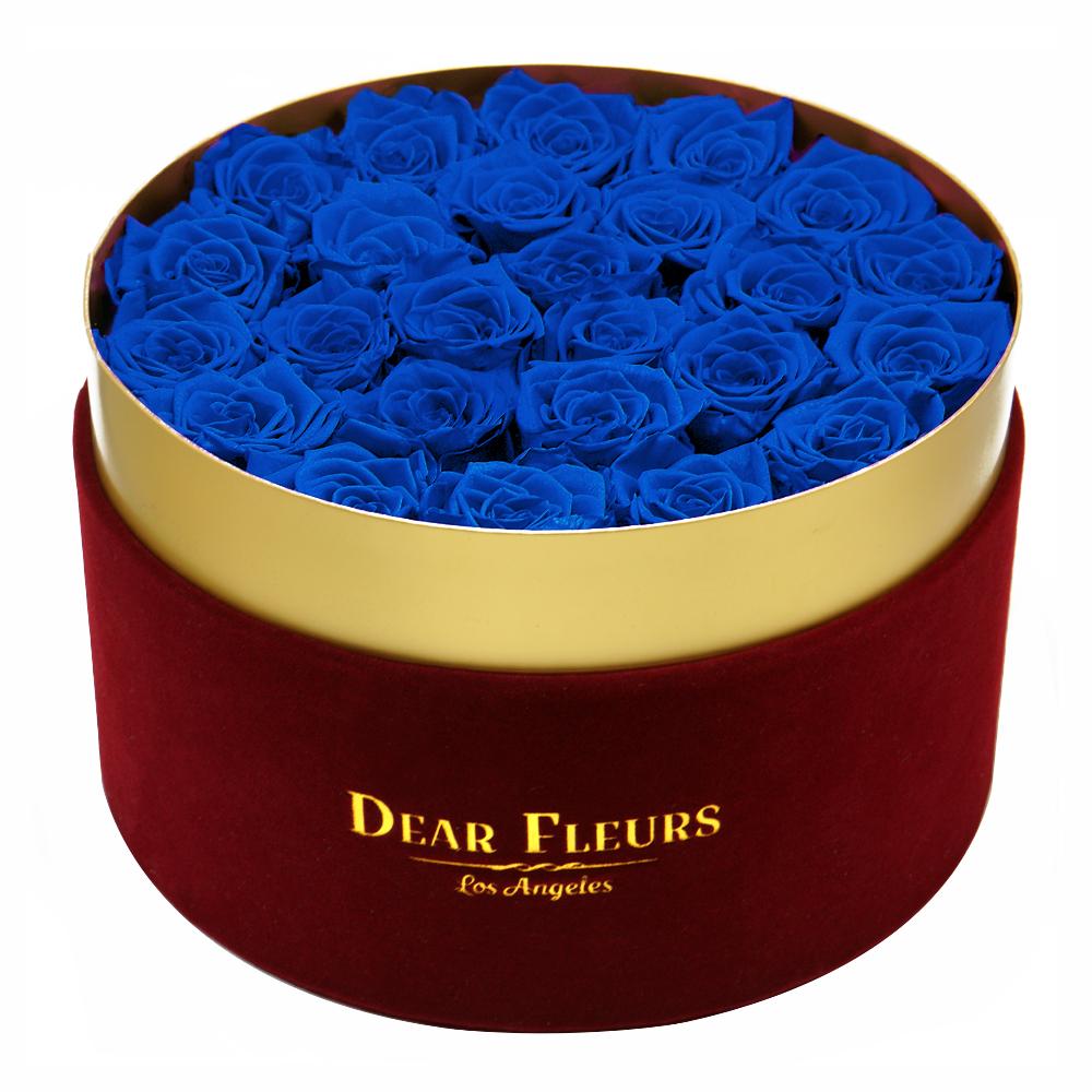 Dear Fleurs Large Velvet Roses Azure Blue Large Velvet Roses - Red Box