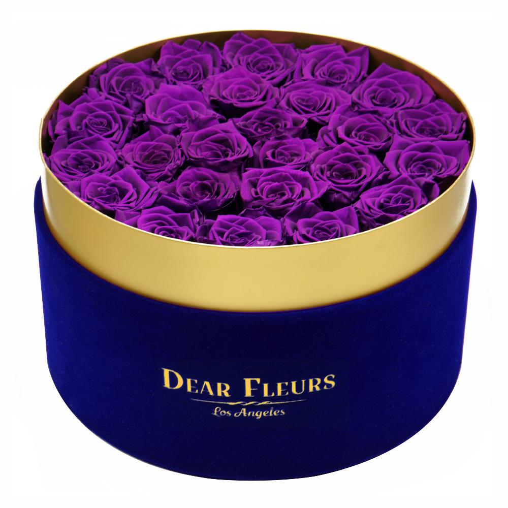 Dear Fleurs Large Velvet Roses Purple Large Velvet Roses - Blue Box