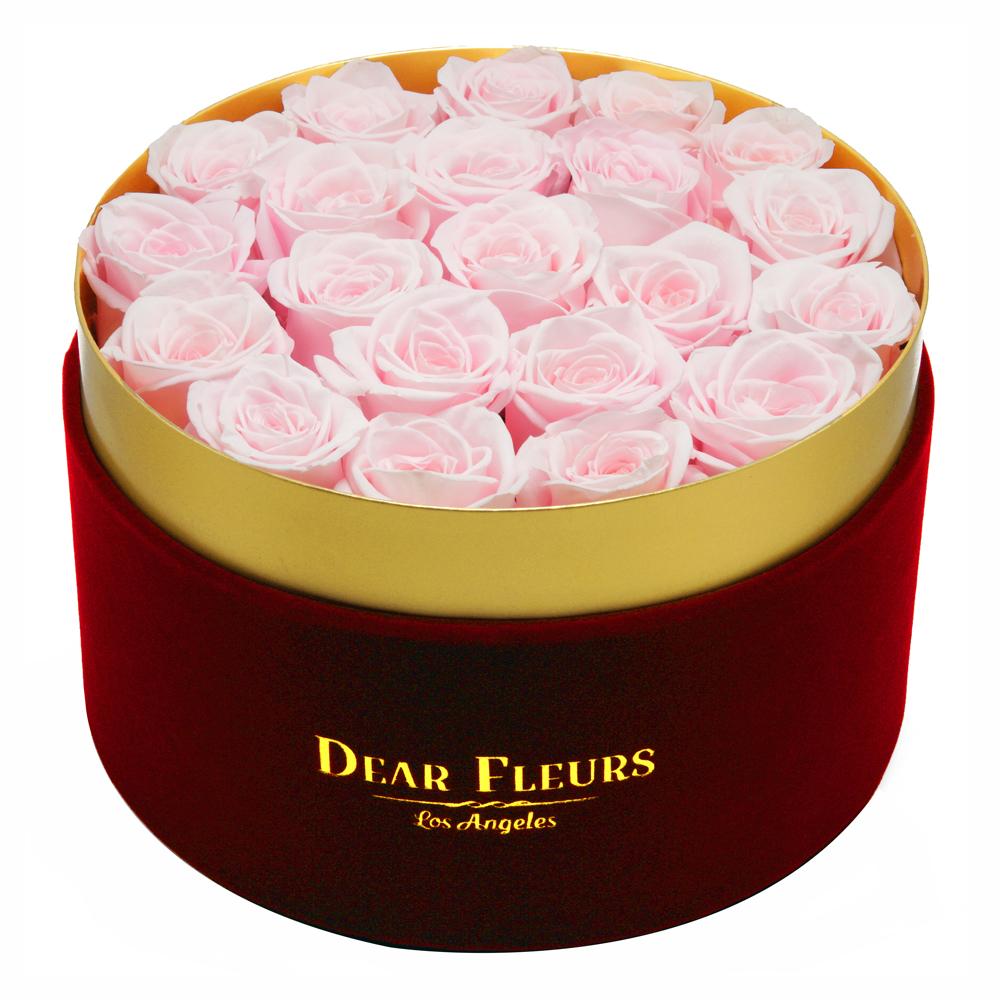 Dear Fleurs Large Velvet Roses Rose Quartz Pink Large Velvet Roses - Red Box