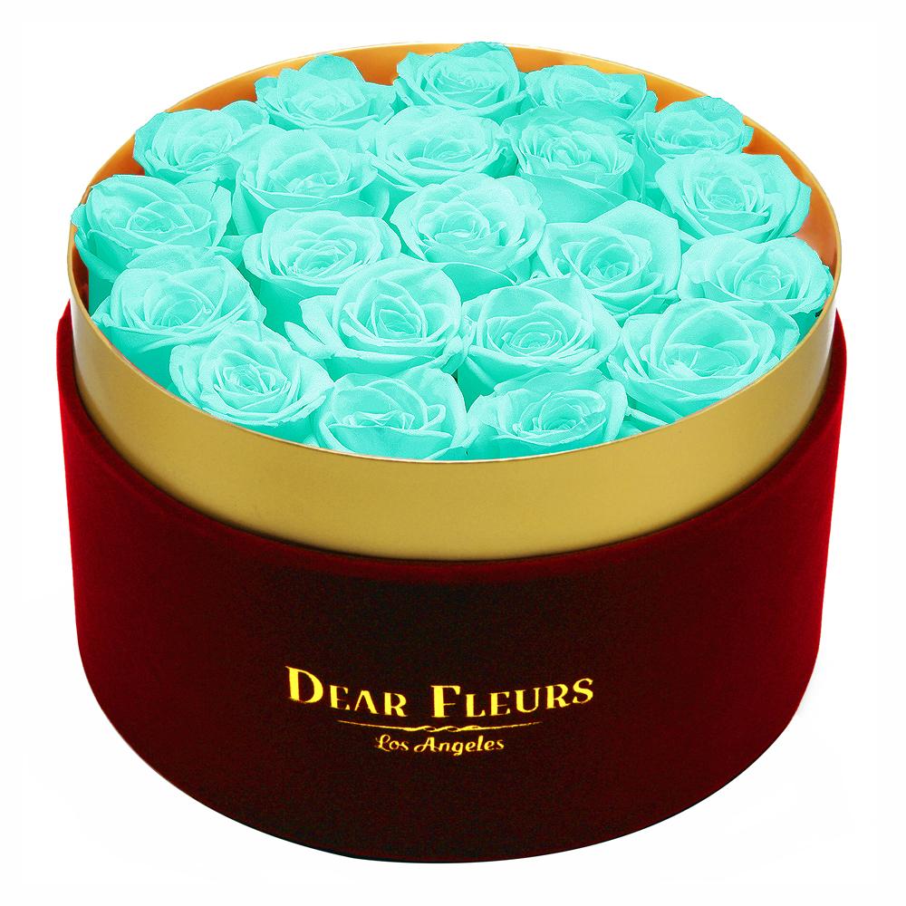 Dear Fleurs Large Velvet Roses Tiffany Blue Large Velvet Roses - Red Box