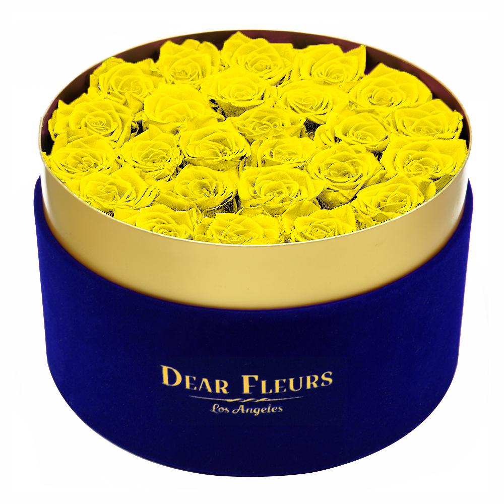 Dear Fleurs Large Velvet Roses Yellow Large Velvet Roses - Blue Box