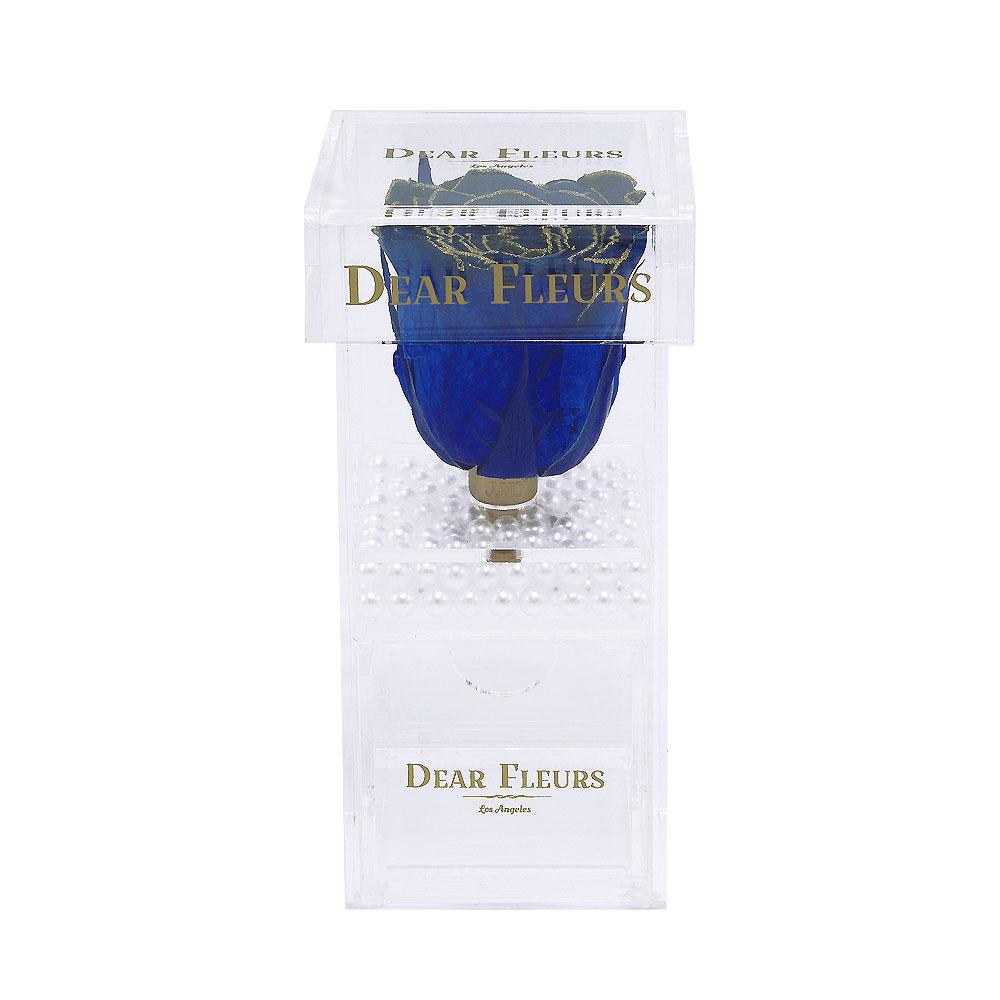 Dear Fleurs Single Rose Acrylic Jewelry Box Blue Glitter Single Rose Acrylic Jewelry Box