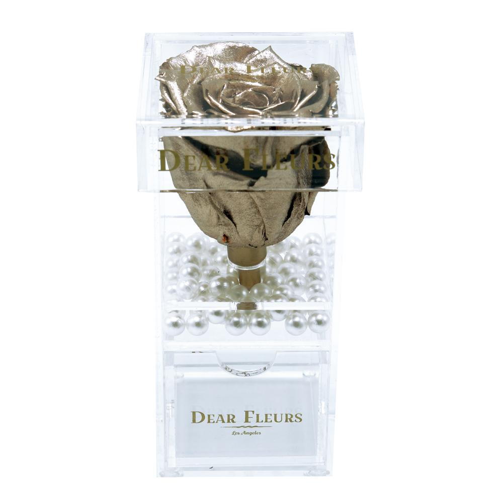 Dear Fleurs Single Rose Acrylic Jewelry Box Metal Gold Single Rose Acrylic Jewelry Box