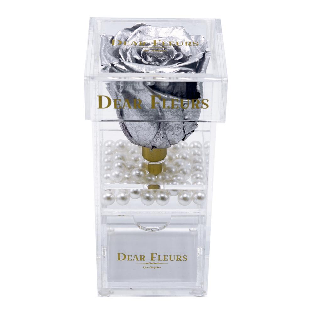 Dear Fleurs Single Rose Acrylic Jewelry Box Metal Silver Single Rose Acrylic Jewelry Box