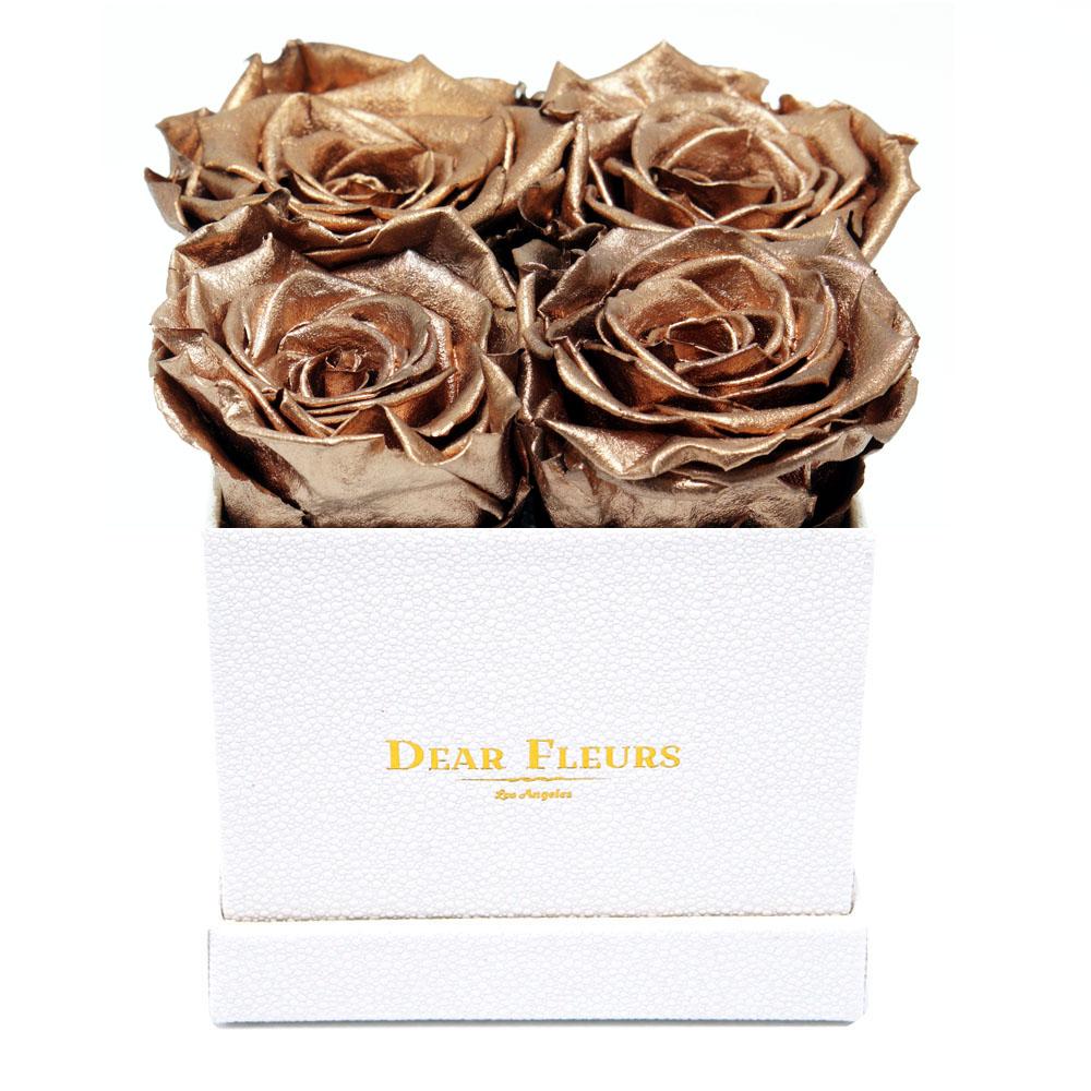 Dear Fleurs Small Square Roses Metal Copper Small Square Roses - White Box