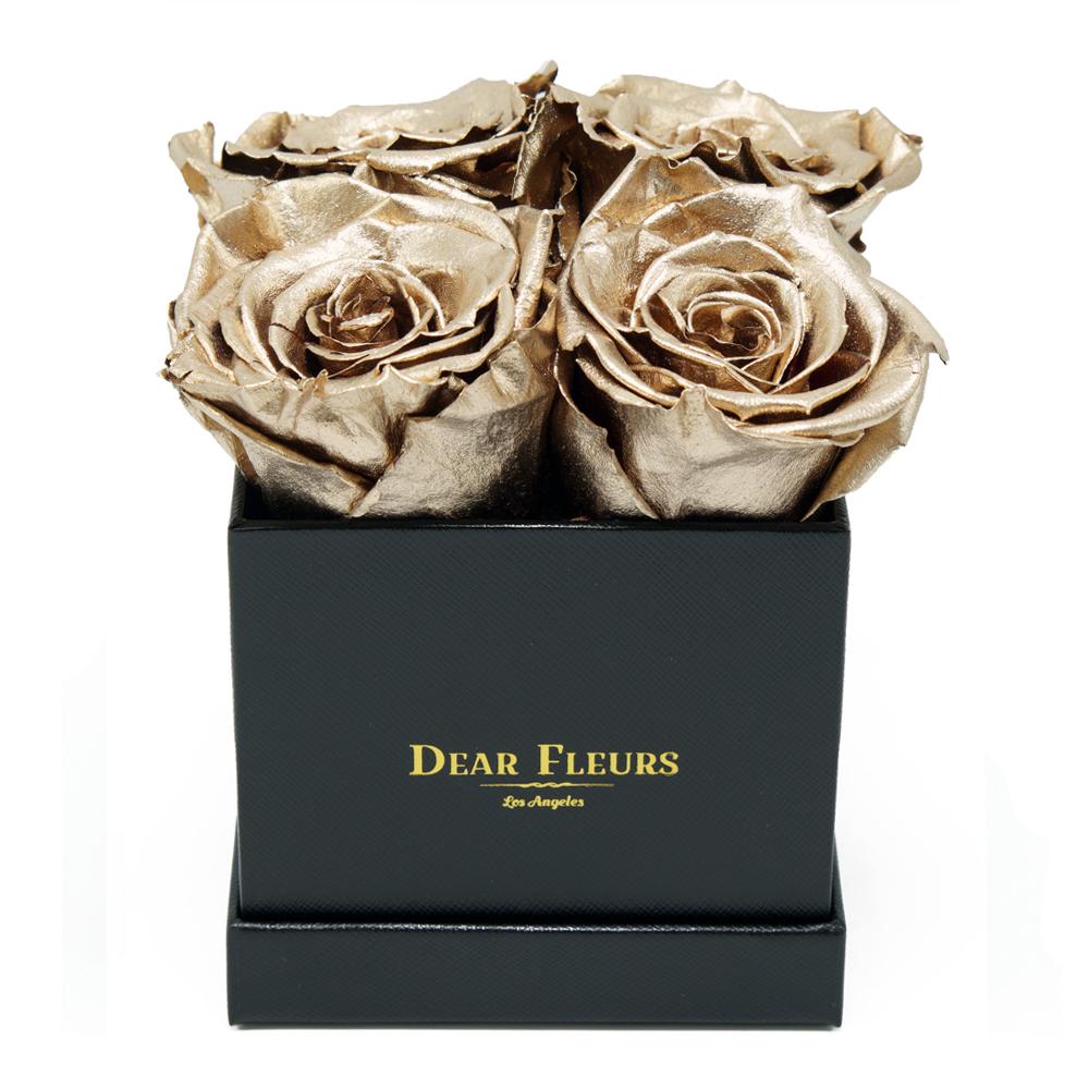 Dear Fleurs Small Square Roses Metal Gold Small Square Roses - Black Box