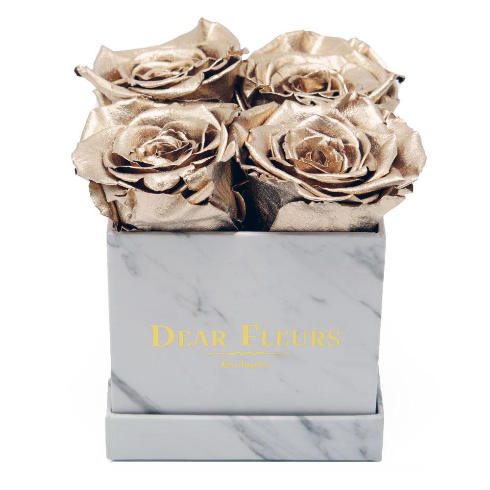 Dear Fleurs Small Square Roses Metal Gold Small Square Roses - Marble Box