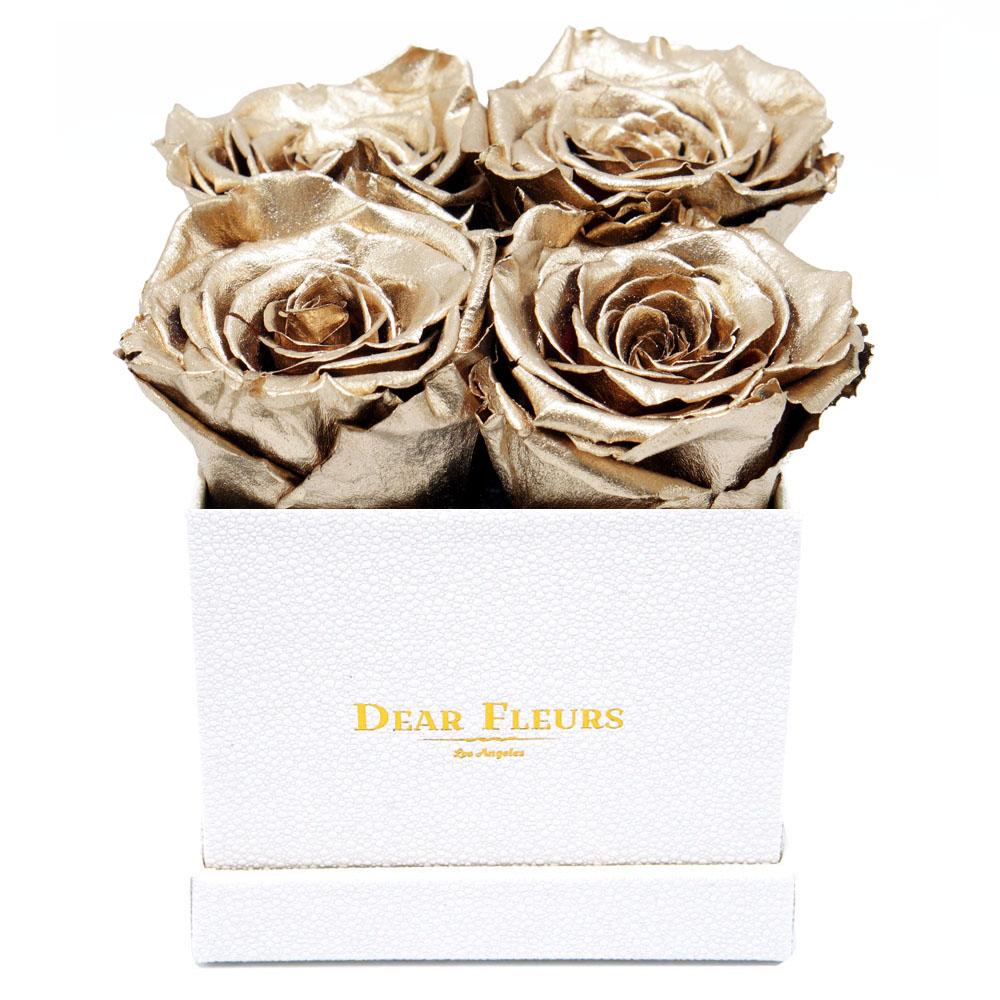 Dear Fleurs Small Square Roses Metal Gold Small Square Roses - White Box