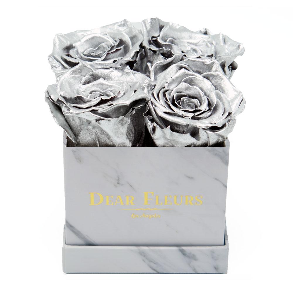 Dear Fleurs Small Square Roses Metal Silver Small Square Roses - Marble Box