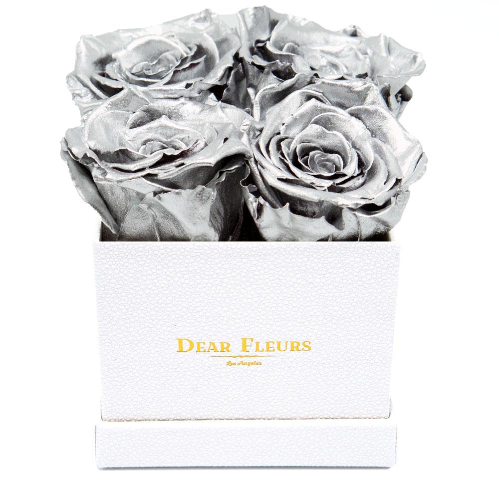 Dear Fleurs Small Square Roses Metal Silver Small Square Roses - White Box