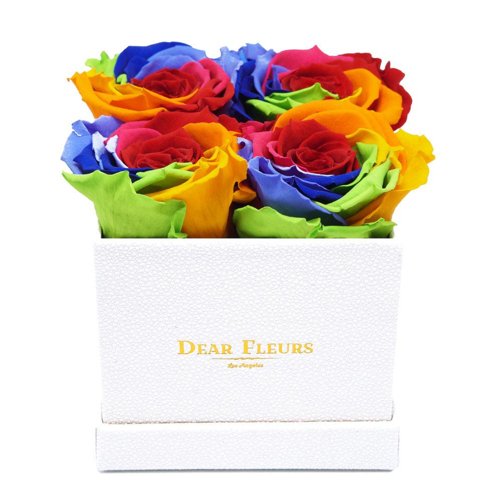 Dear Fleurs Small Square Roses Rainbow Small Square Roses - White Box