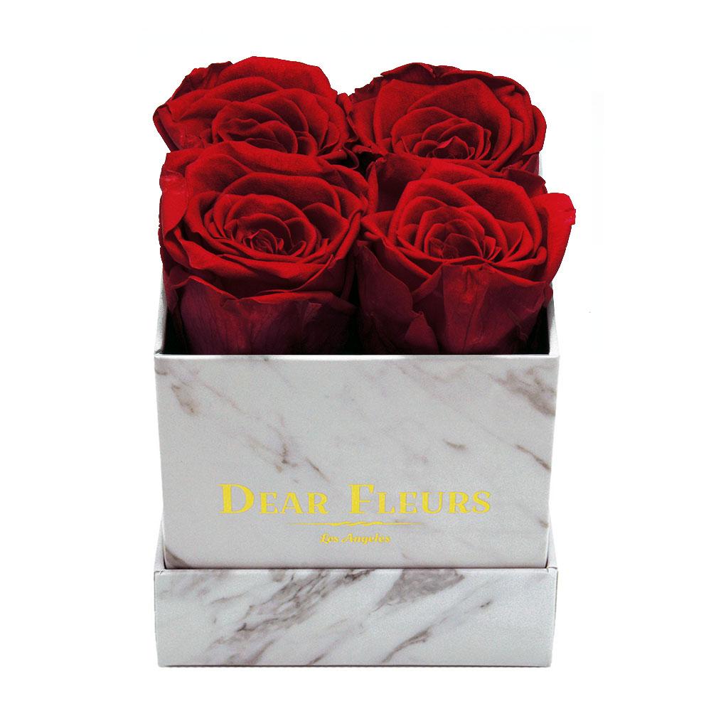 Dear Fleurs Small Square Roses Red Small Square Roses - Marble Box
