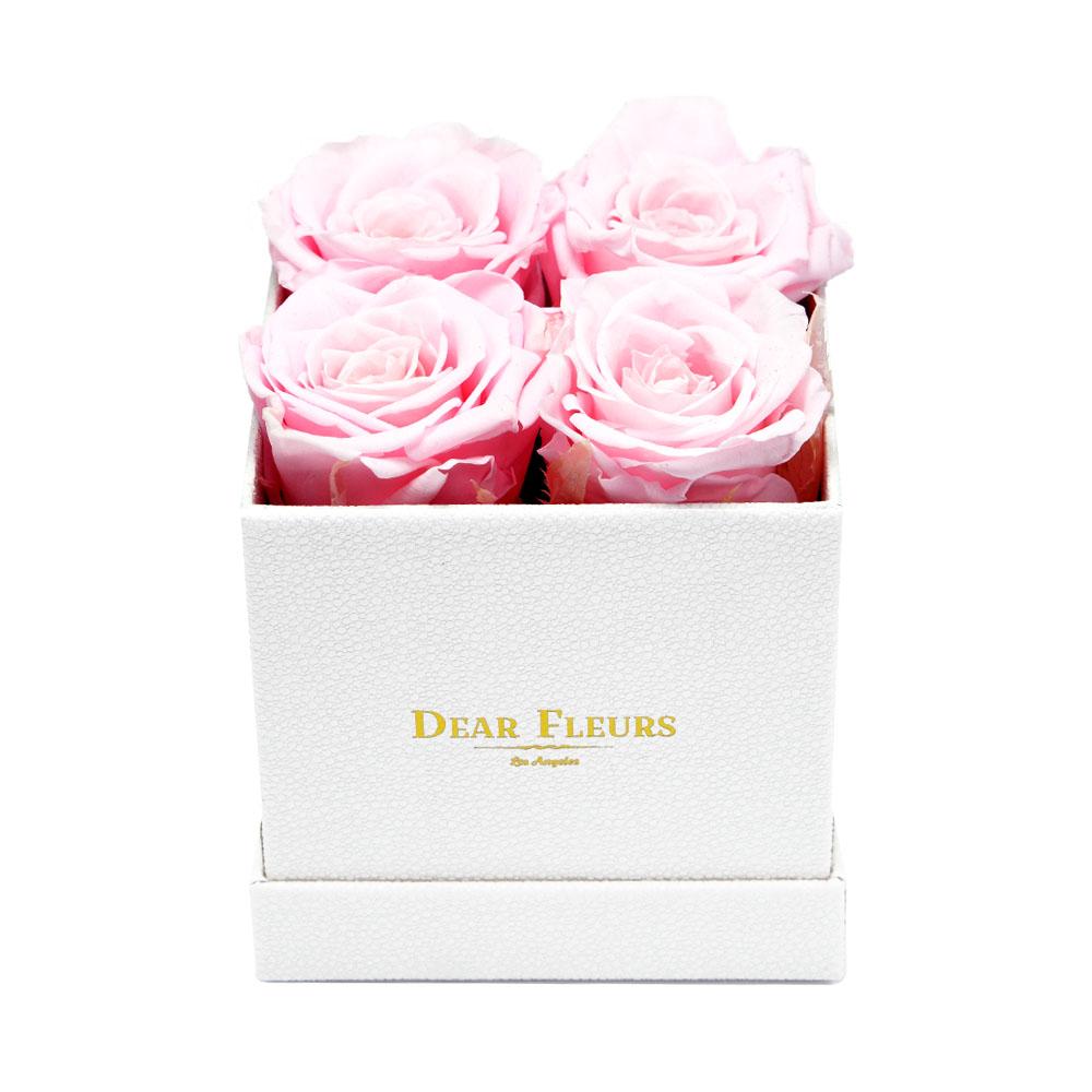 Dear Fleurs Small Square Roses Rose Quartz Pink Small Square Roses - White Box