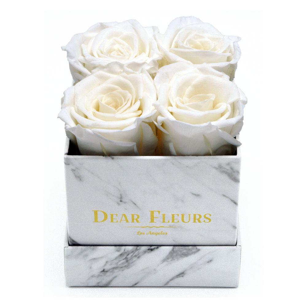 Dear Fleurs Small Square Roses White Small Square Roses - Marble Box