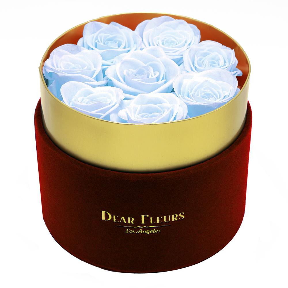 Dear Fleurs Small Velvet Roses Baby Blue Small Velvet Roses - Red Box