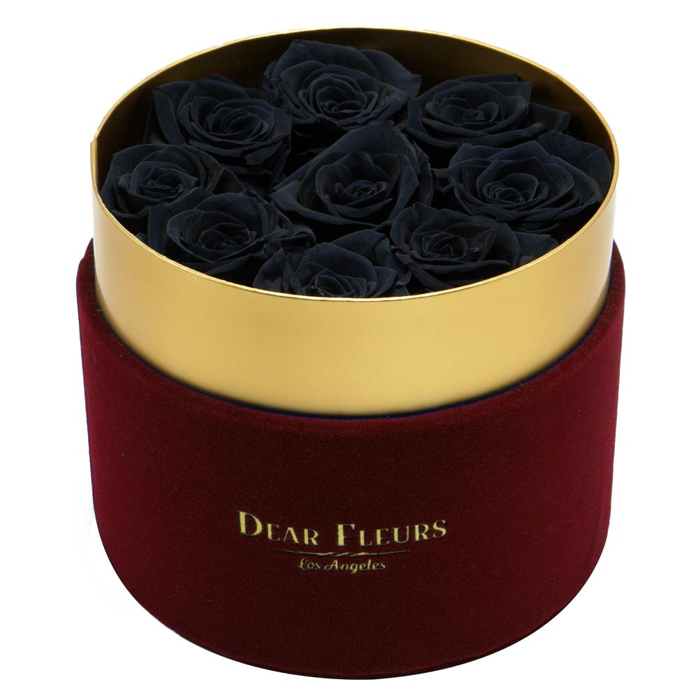 Dear Fleurs Small Velvet Roses Black Small Velvet Roses - Red Box