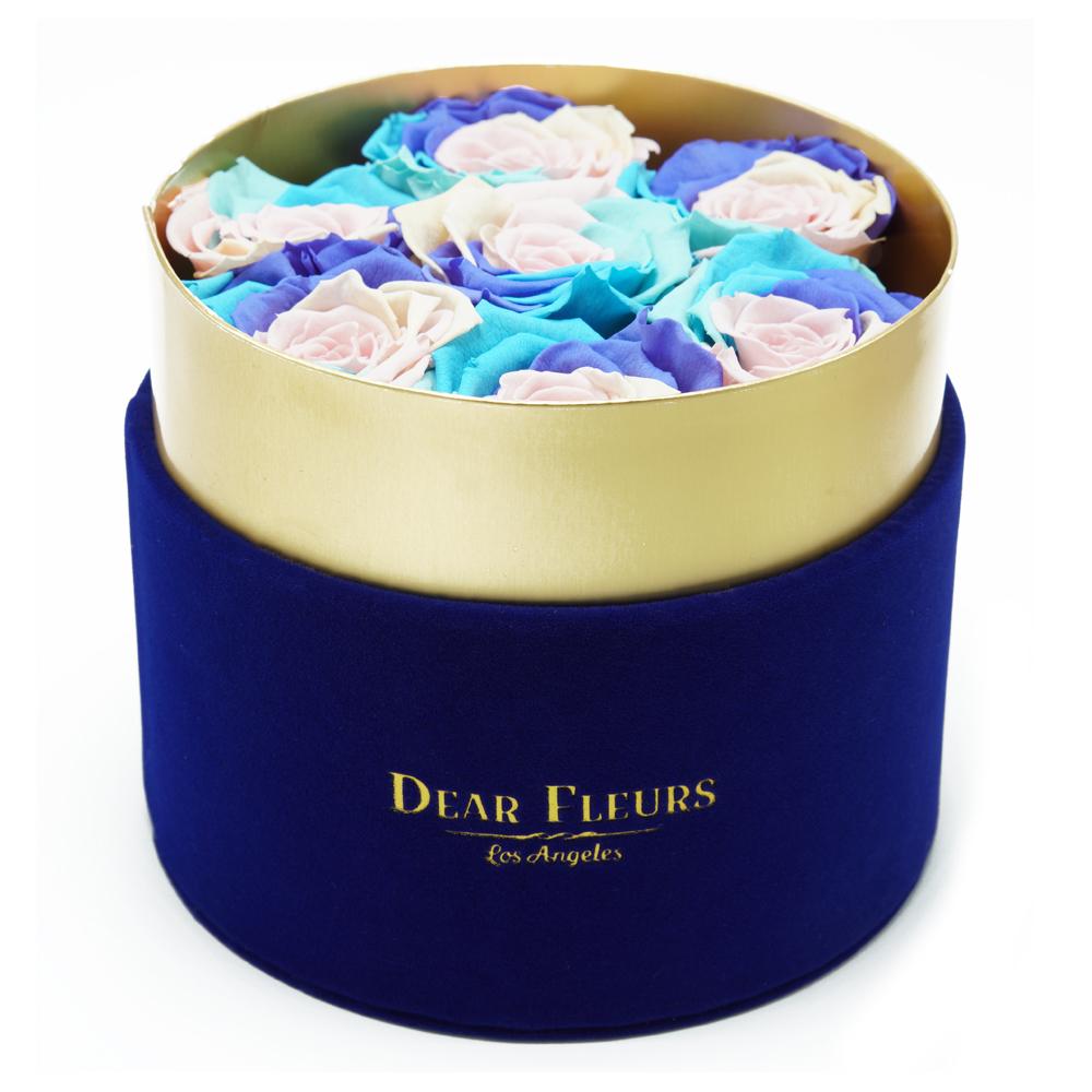 Dear Fleurs Small Velvet Roses Candy Rainbow Small Velvet Roses - Blue Box