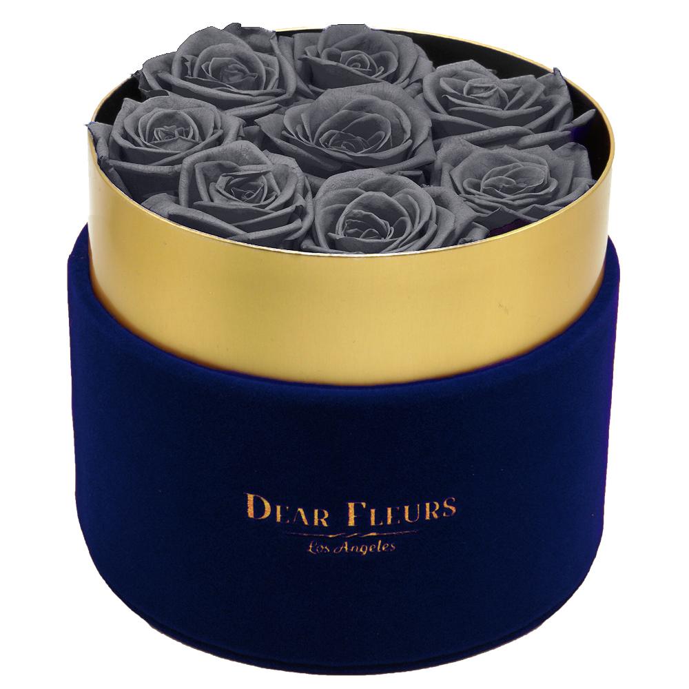 Dear Fleurs Small Velvet Roses Gray Small Velvet Roses - Blue Box