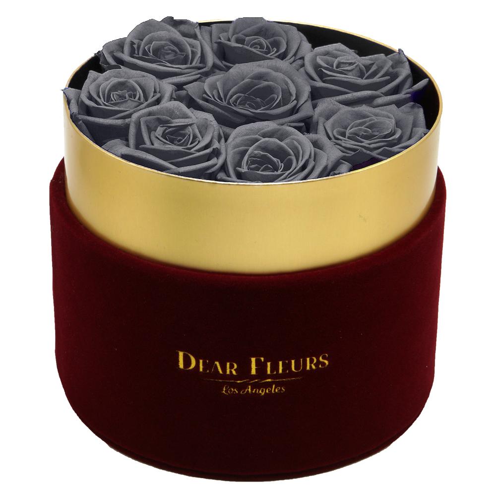Dear Fleurs Small Velvet Roses Gray Small Velvet Roses - Red Box