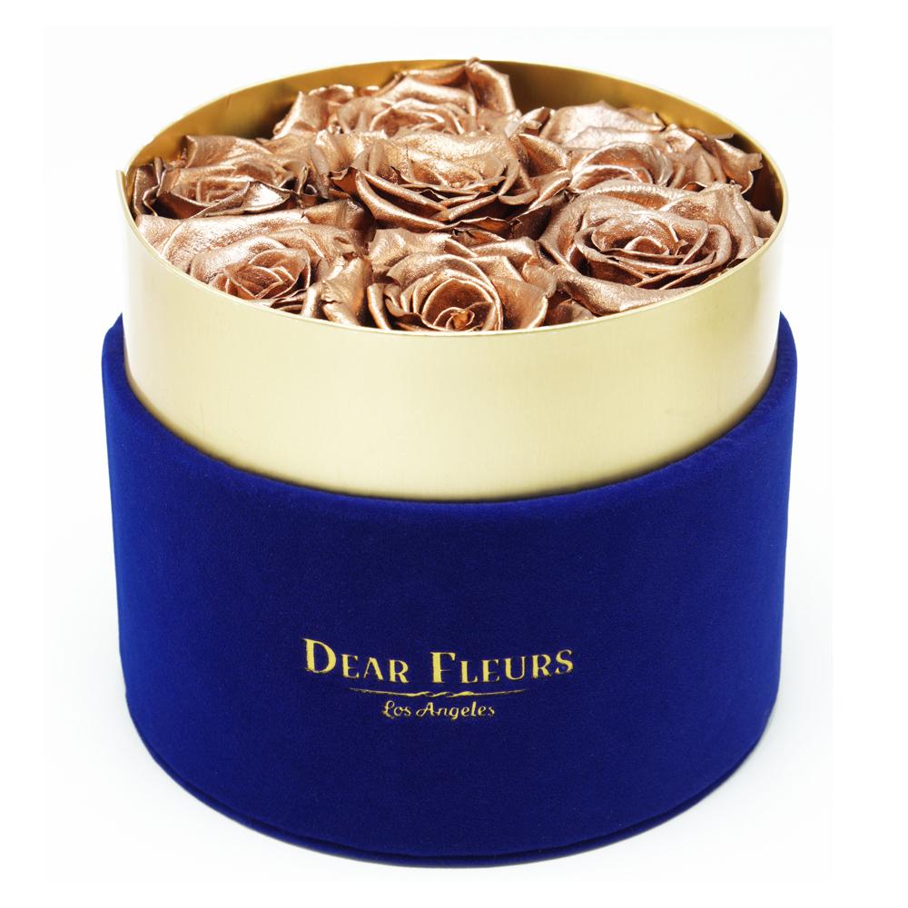 Dear Fleurs Small Velvet Roses Metal Copper Small Velvet Roses - Blue Box