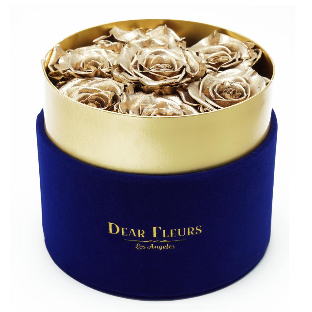 Dear Fleurs Small Velvet Roses Metal Gold Small Velvet Roses - Blue Box