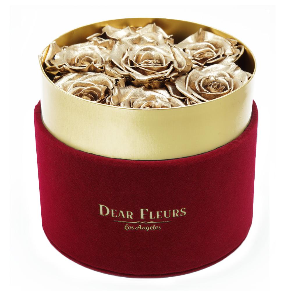 Dear Fleurs Small Velvet Roses Metal Gold Small Velvet Roses - Red Box