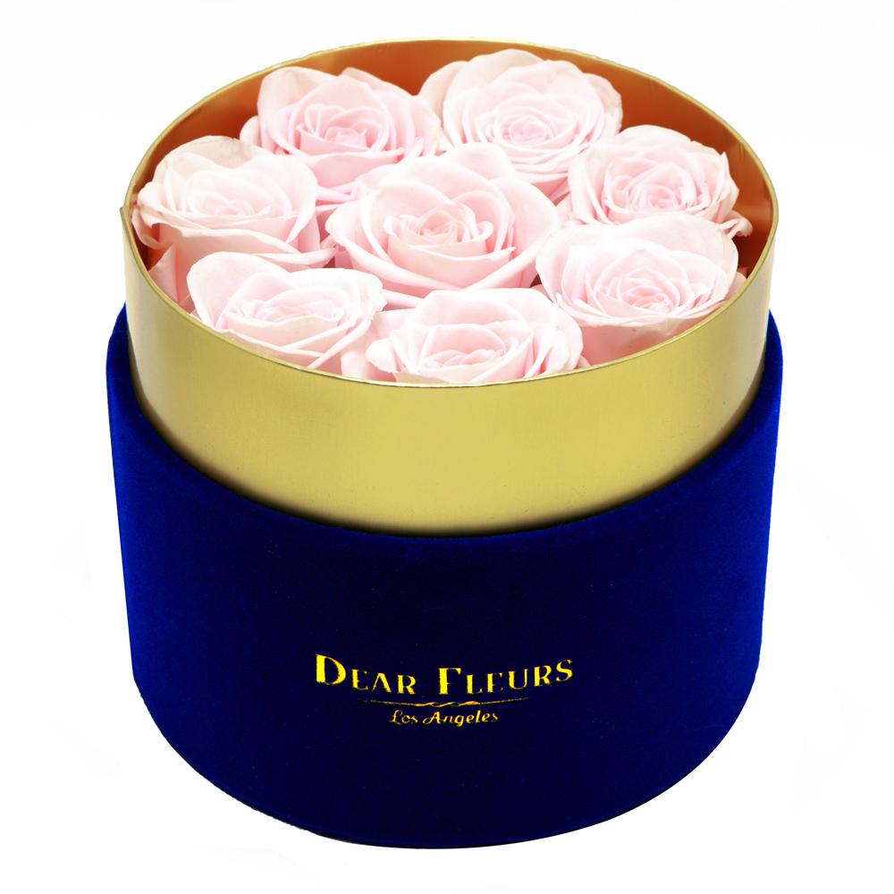 Dear Fleurs Small Velvet Roses Rose Quartz Pink Small Velvet Roses - Blue Box
