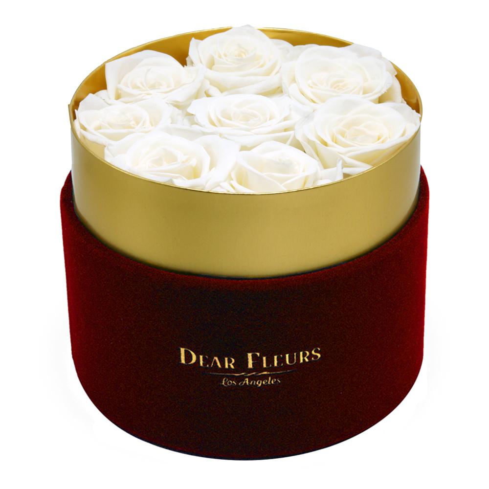 Dear Fleurs Small Velvet Roses White Small Velvet Roses - Red Box